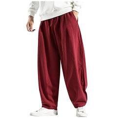 Hosen Herren Cargo Slim Mit Taschen Leinenhose Hohe Taille Casual Trekkinghose Retro Kleidung Herren Zip Halloween Herbst Sweatpants Herren Gym Hosen Herren Rot 5XL von TOFOTL