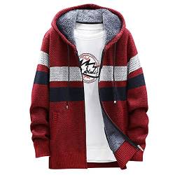 TOFOTL Arbeitsjacke Herren mit Kapuze Plüsch Streifen Print Slim Gothic Fleecejacke Cardigan Modern Warme Halloween Herbstmantel Herren Winter Classic Daunenjacke Steppjacke Rot XXL von TOFOTL