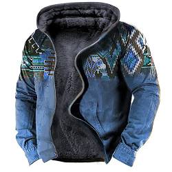 TOFOTL Herren Pullover mit Kapuze Vintage Print Slim Fit Yoga Steppjacke Kapuzenjacke Vintage Workout Weihnachten Cordjacke Männer Oktoberfest Business Cardigan Kleidung Blau 4XL von TOFOTL