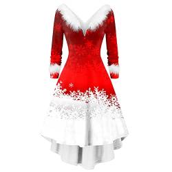 TOFOTL Kleid Weihnachten Damen Langarm V Ausschnitt Plüsch Festival Festlich Weihnachten Print Slim Winterkleid Sexy Retro Herbst Winter Warme Elegant Atmungsaktiv Christmas Dress Women Wein XXL von TOFOTL