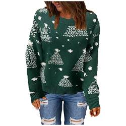 TOFOTL Oversize Pullover Damen Langarm Rundhalsausschnitt Stricken Slim Fit Workout Retro Weihnachtspulli Outfit Elegant Herbst Lässig Schicke Festliche Blusen Karneval Pulli C-Dunkelgrün L von TOFOTL