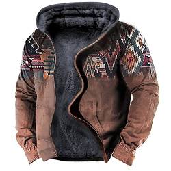 TOFOTL Winterjacke Herren mit Kapuze Vintage Print Lang Wandern Tops Sweatjacke Gym Warme Winter Strickjacken Halloween Gothic Kleidung Herbstjacke Kaffee XL von TOFOTL