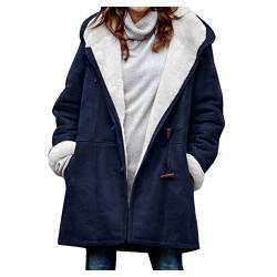 Winterjacke Damen mit Taschen Fashion Lässig Flauschig Einfarbig mit Knopfleiste Winter Jacket For Women Outdoor Sport Retro Elegant Wintermantel Plüschjacke Festival Sweatjacke Blau M von TOFOTL