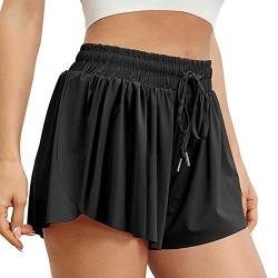 TOFSA Damen 2-in-1-Laufshorts, doppellagig, Yoga-Shorts, fließend, schnell trocknend, Kordelzug in der Taille, Workout, sportliche Shorts (Schwarz/XL) von TOFSA