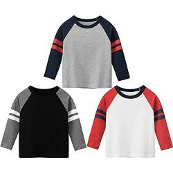 3er Pack Jungen Langarmshirt T Shirt Baby Kinder Jungen Rundhals Langarmshirt Baumwolle Shirt Dinosaurier Wagen Drucken T-Shirt Tops Kinder Shirt 1-7 Jahre Grau+Rot 140 von TOKYMOON