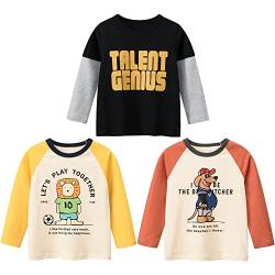 3er Pack Jungen Langarmshirt T Shirt Baby Kinder Jungen Rundhals Langarmshirt Baumwolle Shirt Dinosaurier Wagen Drucken T-Shirt Tops Kinder Shirt 1-7 Jahre Tier 1 100 von TOKYMOON