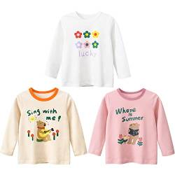 3er Pack Kinder Mädchen Langarm Tshirt Top Langarmshirt Mädchen Baumwolle Sweatshirt t Shirt Kinder Shirt Rundhals Drucken Mädchen Tee Shirt Tops mädchen T Shirt Beige + Rosa 100 von TOKYMOON