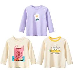 3er Pack Kinder Mädchen Langarm Tshirt Top Langarmshirt Mädchen Baumwolle Sweatshirt t Shirt Kinder Shirt Rundhals Drucken Mädchen Tee Shirt Tops mädchen T Shirt Blumen 140 von TOKYMOON