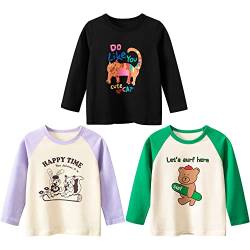 3er Pack Kinder Mädchen Langarm Tshirt Top Langarmshirt Mädchen Baumwolle Sweatshirt t Shirt Kinder Shirt Rundhals Drucken Mädchen Tee Shirt Tops mädchen T Shirt Lila + Grün 140 von TOKYMOON