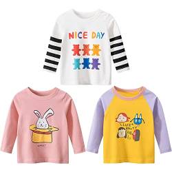 3er Pack Kinder Mädchen Langarm Tshirt Top Langarmshirt Mädchen Baumwolle Sweatshirt t Shirt Kinder Shirt Rundhals Drucken Mädchen Tee Shirt Tops mädchen T Shirt Rosa + gelb 140 von TOKYMOON