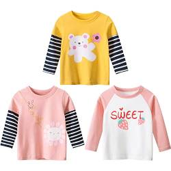 3er Pack Kinder Mädchen Langarm Tshirt Top Langarmshirt Mädchen Baumwolle Sweatshirt t Shirt Kinder Shirt Rundhals Drucken Mädchen Tee Shirt Tops mädchen T Shirt Rosa 130 von TOKYMOON