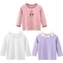 3er Pack Kinder Mädchen Langarm Tshirt Top Langarmshirt Mädchen Baumwolle Sweatshirt t Shirt Kinder Shirt Rundhals Drucken Mädchen Tee Shirt Tops mädchen T Shirt Weiß + lila 140 von TOKYMOON