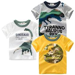 3er Pack Kinder T-Shirt Jungen T-Shirt Cartoon Kurzarm Shirt Rundem Ausschnitt Oberteile Dinosaurier Kinder Kurzarm Tee Shirt Sommer Tops Baumwolle Shirt Dinosaurier 1 122-128 von TOKYMOON