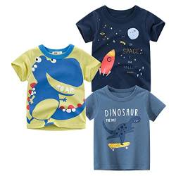 3er Pack Kinder T-Shirt Jungen T-Shirt Cartoon Kurzarm Shirt Rundem Ausschnitt Oberteile Dinosaurier Kinder Kurzarm Tee Shirt Sommer Tops Baumwolle Shirt Dinosaurier 2 134-140 von TOKYMOON