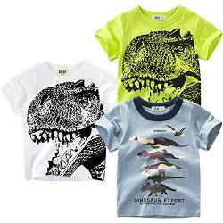 3er Pack Kinder T-Shirt Jungen T-Shirt Cartoon Kurzarm Shirt Rundem Ausschnitt Oberteile Dinosaurier Kinder Kurzarm Tee Shirt Sommer Tops Baumwolle Shirt Dinosaurier 3 116-122 von TOKYMOON