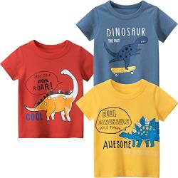 3er Pack Kinder T-Shirt Jungen T-Shirt Cartoon Kurzarm Shirt Rundem Ausschnitt Oberteile Dinosaurier Kinder Kurzarm Tee Shirt Sommer Tops Baumwolle Shirt Dinosaurier 5 116-122 von TOKYMOON