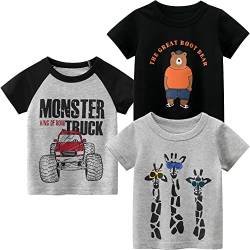 3er Pack Kinder T-Shirt Jungen T-Shirt Cartoon Kurzarm Shirt Rundem Ausschnitt Oberteile Dinosaurier Kinder Kurzarm Tee Shirt Sommer Tops Baumwolle Shirt Tragen 130 von TOKYMOON