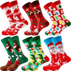 6 Paar Weihnachtssocken Kuschelsocken Christmas Socks Unisex Bunte Lustige Socken Weihnachtsmotiv Weihnachten Festlicher Baumwolle Socken Mix Design für Damen und Herren Socken Weihnachten H von TOKYMOON