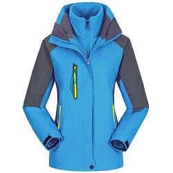 Damen 3-in-1 Jacke Wasserdicht Fleece Gefüttert Kapuzenmantel für Winter Outdoor Ski Sports Wasserdicht Winddicht Atmungsaktiv Winterjacke mit Kapuze Abnehmbare Outdoor Jacke (3XL, Himmelblau) von TOKYMOON