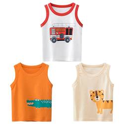 Jungen Dinosaurier Unterhemden Baumwolle Tank Top Kinder 3er-Pack Tank Top Jungen Ärmelloses Unterhemd Cartoon-Muster Baumwolle T Shirt Jungen achselshirt Jungen Orange 110 von TOKYMOON