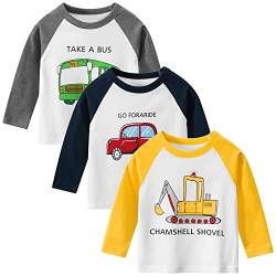 Jungen Langarmshirt T Shirt Sweatshirt Bedrucktes Baumwolle Oberteil Frühling Herbst 1-7 Jahre 3er Pack Langarm Tshirt Kinder Baumwoll Jungen Tshirt (Gelb+Rot, 120) von TOKYMOON