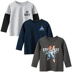 Jungen Langarmshirt T Shirt Sweatshirt Bedrucktes Baumwolle Oberteil Frühling Herbst 1-7 Jahre 3er Pack Langarm Tshirt Kinder Baumwoll Jungen Tshirt Dinosaurier 3 128-134 von TOKYMOON