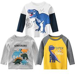 Jungen Langarmshirt T Shirt Sweatshirt Bedrucktes Baumwolle Oberteil Frühling Herbst 1-7 Jahre 3er Pack Langarm Tshirt Kinder Baumwoll Jungen Tshirt Krokodil 122 von TOKYMOON