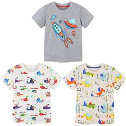 Kinder 3er-Pack Jungen T-Shirt Baumwolle Sommer Tops Rundhals T-Shirt Cartoon Kurzarm Kinder Shirt Oberteile Dinosaurier Kinder T-Shirt Set Jungen Sport Tshirt Grau+Weiß 140 von TOKYMOON