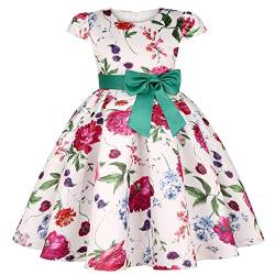 Kinder Mädchen Kleider 1950er Vintage Rockabilly Kleid Abendkleid Geburtstag Partykleider A-Linie Blumen Retro Cocktailkleid Faltenrock Knielang Festkleid Im 50er Jahre Stil Grün 120 von TOKYMOON