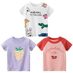 Kinder Mädchen T-Shirts Baumwolle Kurzarm Tops Summer T-Shirt Drucken Shirt Oberteile Kind T-Shirt Kurzarm Baby Mädchen Kleinkind T-Shirt Cartoon Top 3er Pack Obst 90 von TOKYMOON