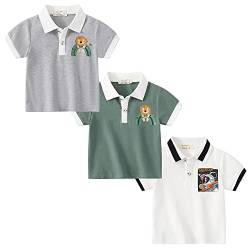 Kinder Poloshirt Baumwolle für Mädchen und Jungen Kurzarm Gestreiftes Poloshirt Kinder T-Shirt Poloshirt Kinder blau Polo Jungen Polo Shirt Kinder Jungs Jungen Polo Hemd Grau+grün 110 von TOKYMOON