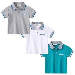 Kinder Poloshirt Baumwolle für Mädchen und Jungen Kurzarm Gestreiftes Poloshirt Kinder T-Shirt Poloshirt Kinder blau Polo Jungen Polo Shirt Kinder Jungs Jungen Polo Hemd Grau + weiß 100 von TOKYMOON