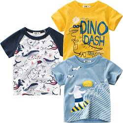 Kinder Shirt Jungen T-Shirts 3er Pack Dinosaurier Kinder T-Shirt Set für Kinder Baumwolle Kurzarm Tops Summer Jungen Kinder T-Shirt Cartoon Kurzarm Shirt Oberteile Dino 100 von TOKYMOON