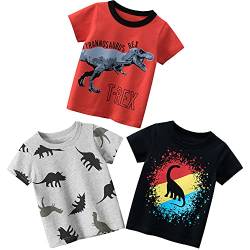 Kinder Shirt Jungen T-Shirts 3er Pack Dinosaurier Kinder T-Shirt Set für Kinder Baumwolle Kurzarm Tops Summer Jungen Kinder T-Shirt Cartoon Kurzarm Shirt Oberteile Dinosaurier 100 von TOKYMOON