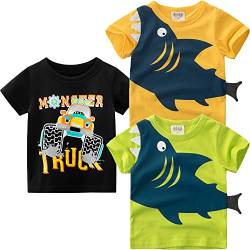 Kinder Shirt Jungen T-Shirts 3er Pack Dinosaurier Kinder T-Shirt Set für Kinder Baumwolle Kurzarm Tops Summer Jungen Kinder T-Shirt Cartoon Kurzarm Shirt Oberteile Hai 130 von TOKYMOON