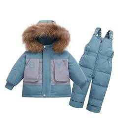 TOKYMOON 2 Stück Baby Winter Schneeanzug Daunenjacke Mädchen Jungen mit Kapuze Fellschnitt Reißverschluss Mantel mit Schnee Skihose Skianzug Kinder Daunenjacke Schneeanzug Grün 1 100 von TOKYMOON