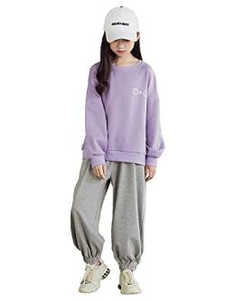 TOKYMOON 2er Kinder Jogginganzug Mädchen Sweatshirt Hosen Set Kleidung für Kinder Jogginghose Bekleidungsset Sportanzug Kinder Trainingsanzug Set Kinder Kleidung Set lila 152-158 von TOKYMOON