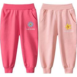 TOKYMOON 2er Pack Jogginghose Mädchen Jungen Kinder Sporthose Lang Hosen Herbst Winter Schule Jogging Regenbogen Einhorn Gedruckt Jogger Trainingsanzug Sweathose Unisex Korallenrot + Rosa 110 von TOKYMOON