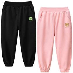 TOKYMOON 2er Pack Jogginghose Mädchen Jungen Kinder Sporthose Lang Hosen Herbst Winter Schule Jogging Regenbogen Einhorn Gedruckt Jogger Trainingsanzug Sweathose Unisex Rosa + schwarz 110 von TOKYMOON