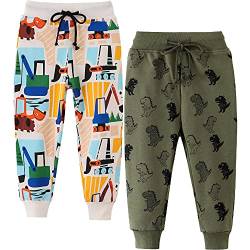 TOKYMOON 2er Pack Kinder Jogginghose Jungen Baumwolle Sweathose Dinosaurier Karikatur Gedruckt Babyhose Hosen Sporthose Jogger Hose Pants 1-7 Jahre Dinosaurier 122-128 von TOKYMOON