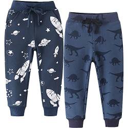 TOKYMOON 2er Pack Kinder Jogginghose Jungen Baumwolle Sweathose Dinosaurier Karikatur Gedruckt Babyhose Hosen Sporthose Jogger Hose Pants 1-7 Jahre Navy blau 104-110 von TOKYMOON