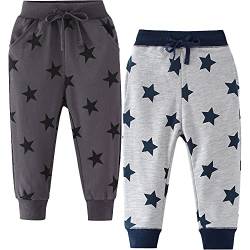 TOKYMOON 2er Pack Kinder Jogginghose Jungen Baumwolle Sweathose Dinosaurier Karikatur Gedruckt Babyhose Hosen Sporthose Jogger Hose Pants 1-7 Jahre Stern 122-128 von TOKYMOON