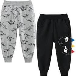 TOKYMOON 2er Pack Kinder Jogginghose Jungen Baumwolle Sweathose Dinosaurier Karikatur Gedruckt Hosen Kinder Sporthose Jogger Hose Jogger Pants 1-7 Jahre (Dinosaurier 4, 110) von TOKYMOON