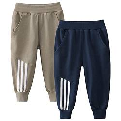 TOKYMOON 2er Pack Kinder Jogginghose Jungen Baumwolle Sweathose Dinosaurier Karikatur Gedruckt Hosen Kinder Sporthose Jogger Hose Jogger Pants 1-7 Jahre Blau + Khaki 130 von TOKYMOON