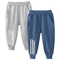 TOKYMOON 2er Pack Kinder Jogginghose Jungen Baumwolle Sweathose Dinosaurier Karikatur Gedruckt Hosen Kinder Sporthose Jogger Hose Jogger Pants 1-7 Jahre Grau+Blau 110 von TOKYMOON