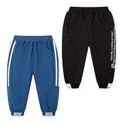 TOKYMOON 2er Pack Kinder Jogginghose Jungen Kinder Hosen Jungs Baumwolle Sweathose Dinosaurier Hosen Sporthose Jogger Pants Hose Babyhose Jogginghose 1-7 Jahre Blau + Schwarz 86-92 von TOKYMOON