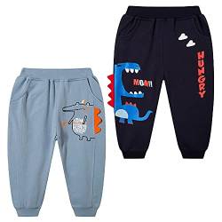 TOKYMOON 2er Pack Kinder Jogginghose Jungen Kinder Hosen Jungs Baumwolle Sweathose Dinosaurier Hosen Sporthose Jogger Pants Hose Babyhose Jogginghose 1-7 Jahre Dinosaurier 104-110 von TOKYMOON