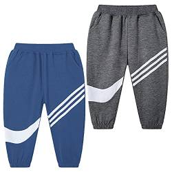 TOKYMOON 2er Pack Kinder Jogginghose Jungen Kinder Hosen Jungs Baumwolle Sweathose Dinosaurier Hosen Sporthose Jogger Pants Hose Babyhose Jogginghose 1-7 Jahre Dunkelgrau + Blau 104-110 von TOKYMOON