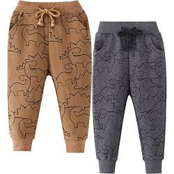 TOKYMOON 2er Pack Kinder Junge Sweathose Kids Karikatur Drucken Sporthose Jogger Pants Hose Babyhose Warm Jogginghose Jungen Mädchen Jogginghose Baumwolle Kinder Sweathose Dinosaurier 3 104-110 von TOKYMOON