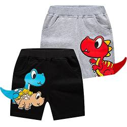 TOKYMOON 2er Pack Kinder Sweat Shorts Kurze Hose Sommer Sporthosen Shorts für Kinder Sommer Kurze Hosen Dinosaurier Baumwolle Sommershorts Casual Shorts Dinosaurier 1 86-92 von TOKYMOON